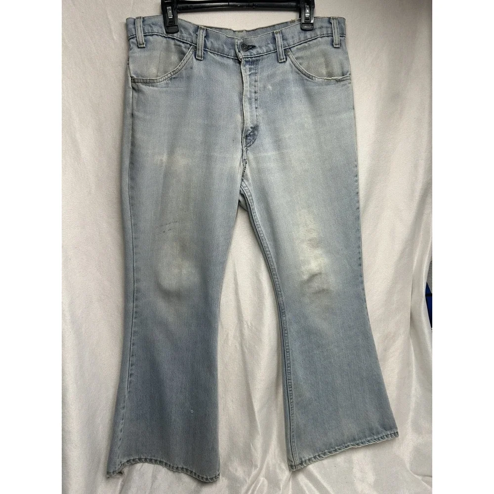 Vintage Levis  Jeans 36x31 Bell Bottom Flare Orange Tab 70s Distress Light Wash